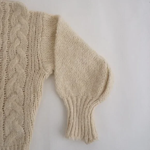 Charli Cream Cable Knit Button Front Cardigan Chunky Textured Grandpa One Size - Picture 4 of 10